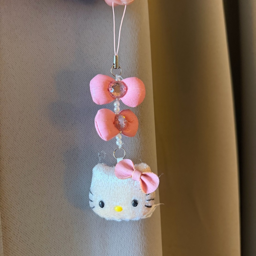 Sanrio Hello‎ Kitty Pink Bow Plush Vintage Flip Bag Phone Charm Y2K
